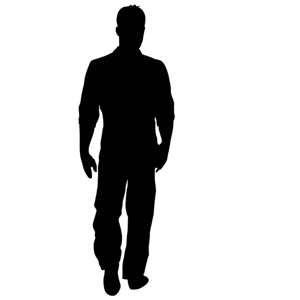 Silhouette noire homme debout, les gens sur fond blanc — Image vectorielle