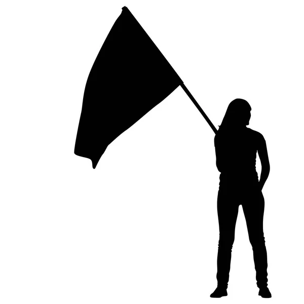Svarta silhuetter av kvinna med flaggor på vit bakgrund — Stock vektor