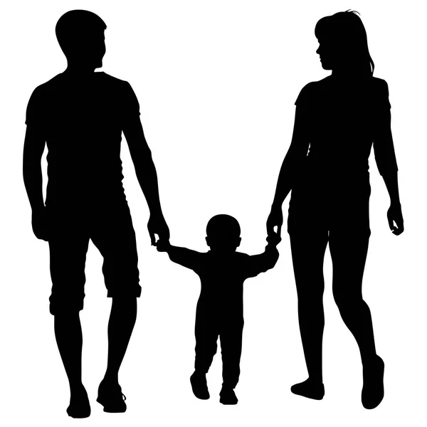 Silhouette of happy family on a white background — Stock Vector