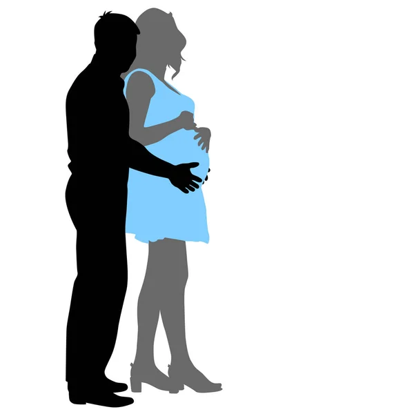 Silhouette Happy pregnant woman and her husband — Stock Vector