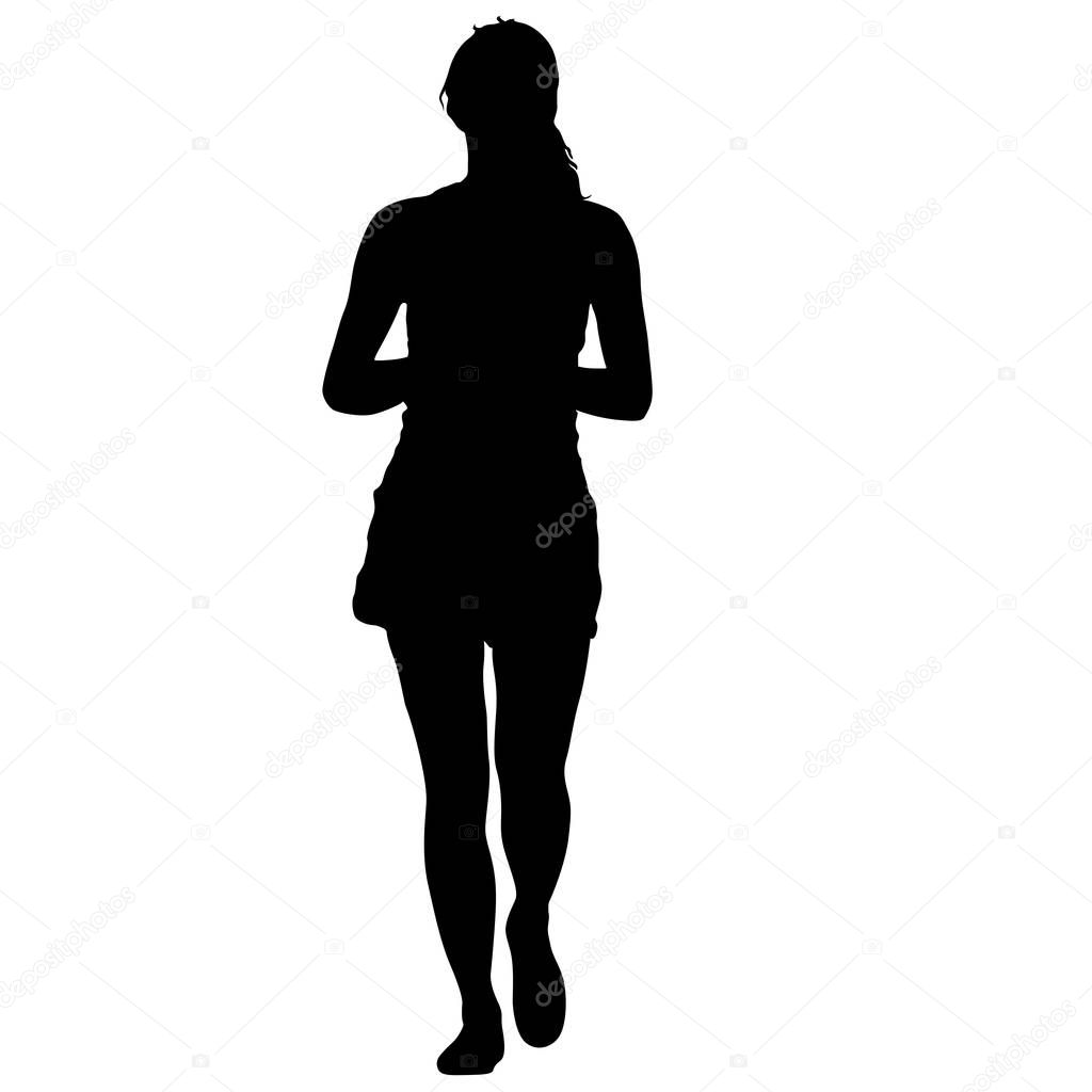 Mujer de silueta negra, de pie, gente sobre fondo blanco — Vector de