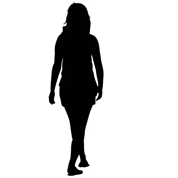 Black silhouette woman standing, people on white background — Stock Vector