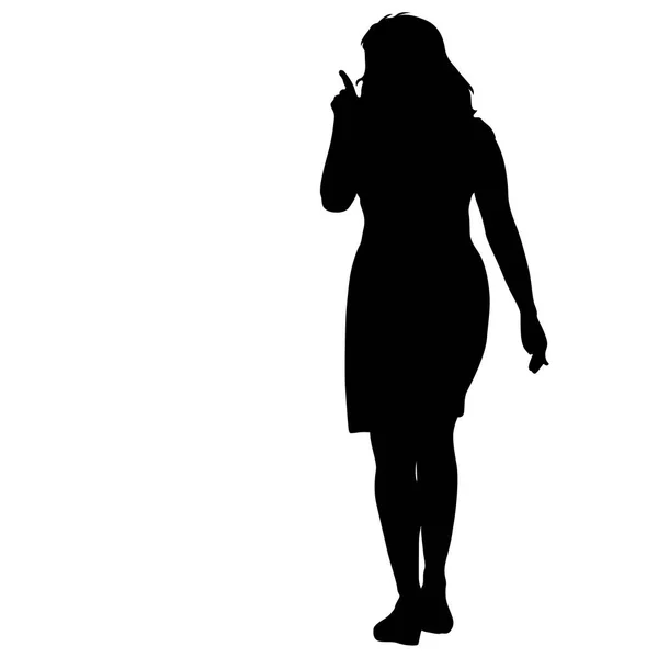 Silhouette noire femme debout, personnes sur fond blanc — Image vectorielle