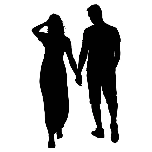 Силуэт мужчина и женщина идут рука об руку — стоковый вектор