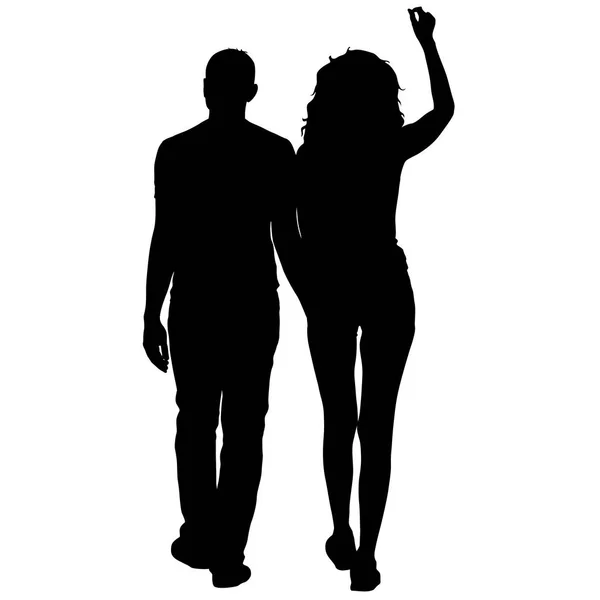 Silhouette homme et femme marchant main dans la main — Image vectorielle