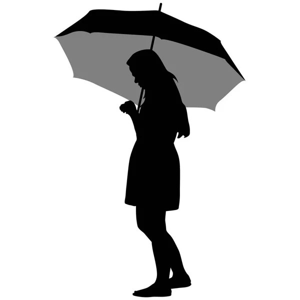 Silhouettes noires de femmes sous le parapluie — Image vectorielle