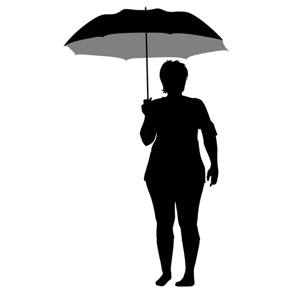 우산 아래 여자의 검은 실루엣 — 스톡 벡터