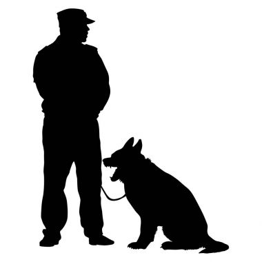 İnsan ve köpek siluet. Vektör çizim