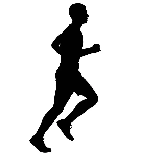 Silhouettes noires Runners sprint hommes sur fond blanc — Image vectorielle