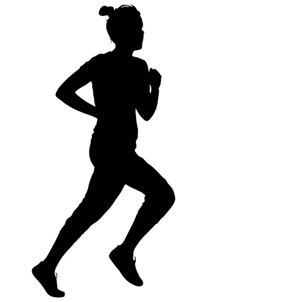 Preto silhuetas corredores sprint mulheres no branco fundo — Vetor de Stock