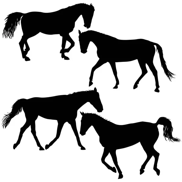 Set silueta de negro mustang caballo vector ilustración — Archivo Imágenes Vectoriales