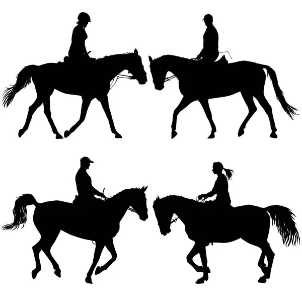 Set silueta vectorial de caballo y jinete — Archivo Imágenes Vectoriales