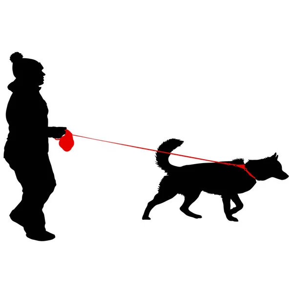 Silhouette di persone e cane. Illustrazione vettoriale — Vettoriale Stock