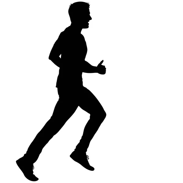 Svart Silhouettes löpare sprint män på vit bakgrund — Stock vektor