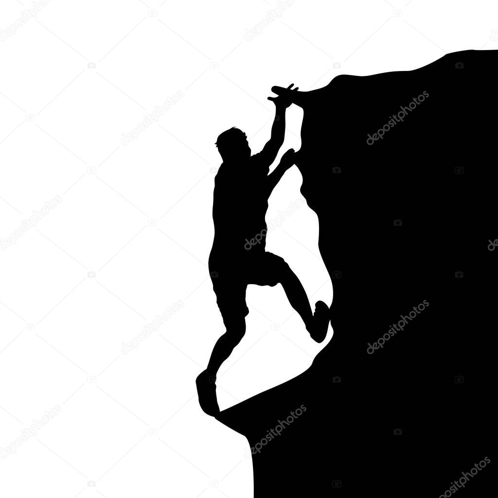 Black silhouette rock climber on white background