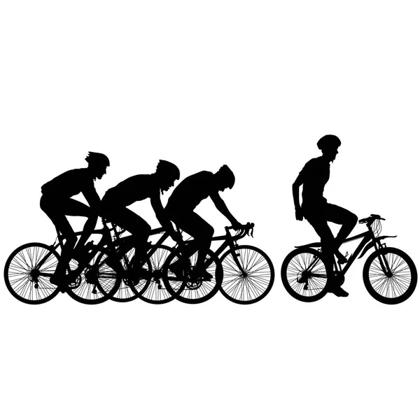 Siluetter av åkare på en cykel, kämpa på mållinjen — Stock vektor