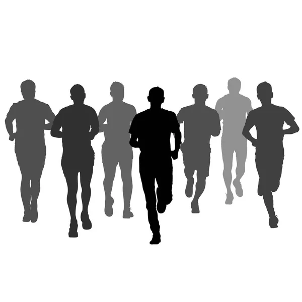 Ensemble de silhouettes. Coureurs au sprint, les gars. illustration vectorielle — Image vectorielle