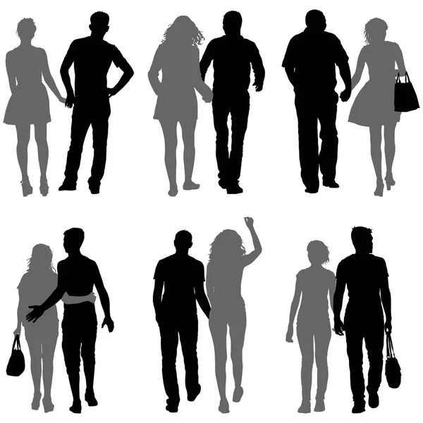 Set de siluetas de hombre y mujer para parejas sobre un fondo blanco. Ilustración vectorial — Archivo Imágenes Vectoriales