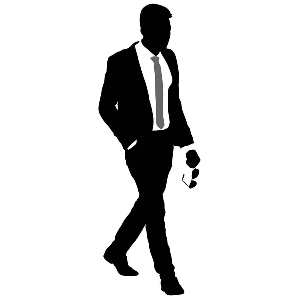 Hombre de negocios silueta en traje con corbata sobre fondo blanco. Ilustración vectorial — Vector de stock