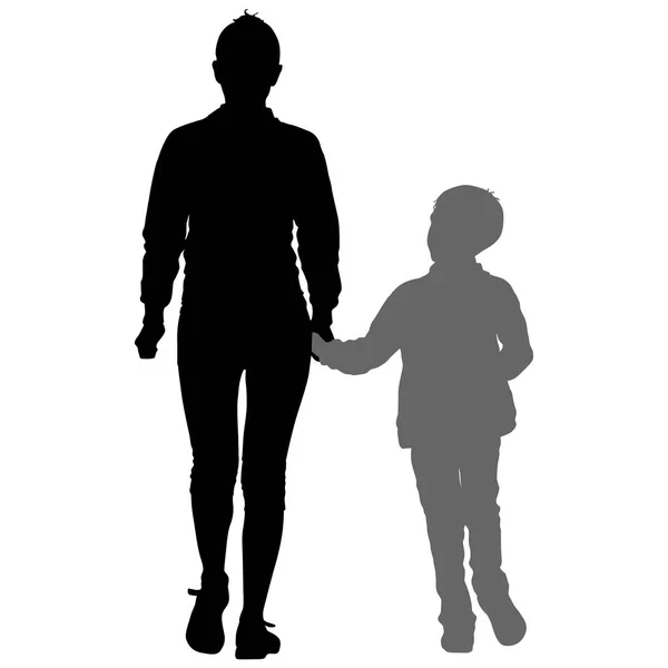 Silhouette di famiglia felice su sfondo bianco. Illustrazione vettoriale . — Vettoriale Stock