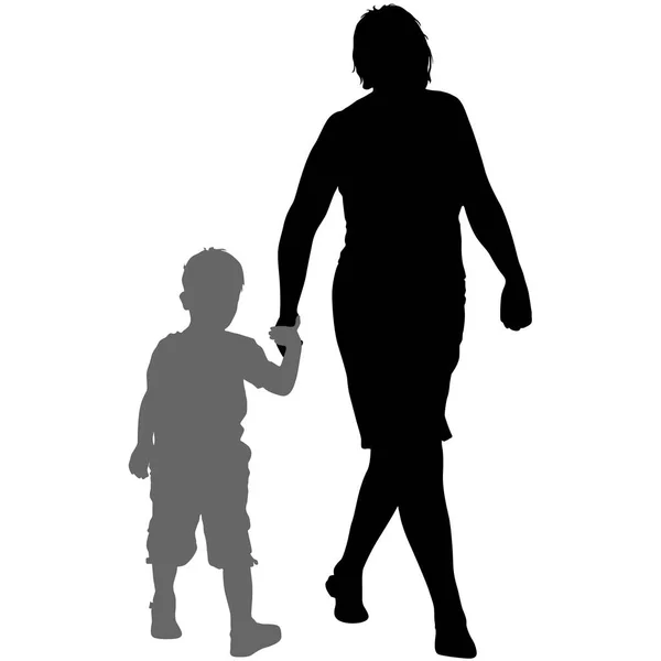 Silhouette di famiglia felice su sfondo bianco. Illustrazione vettoriale . — Vettoriale Stock