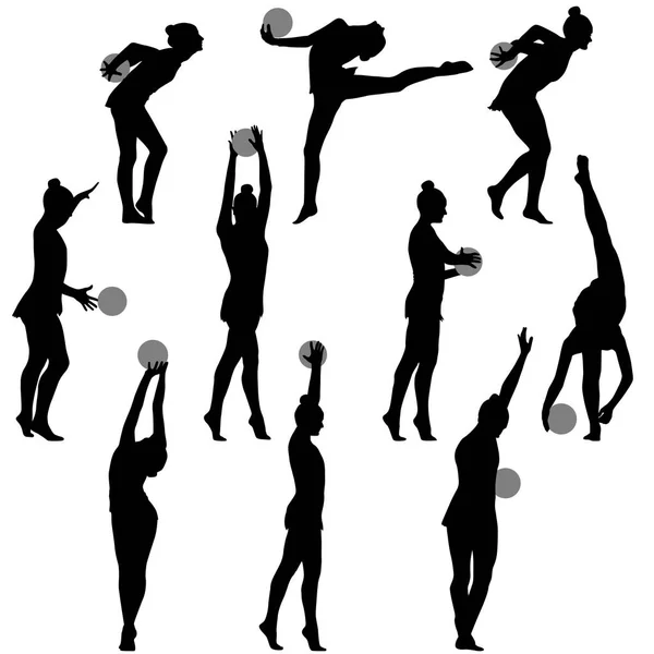 Gimnastyczka z sylwetką z piłką. Ilustracja wektora — Wektor stockowy