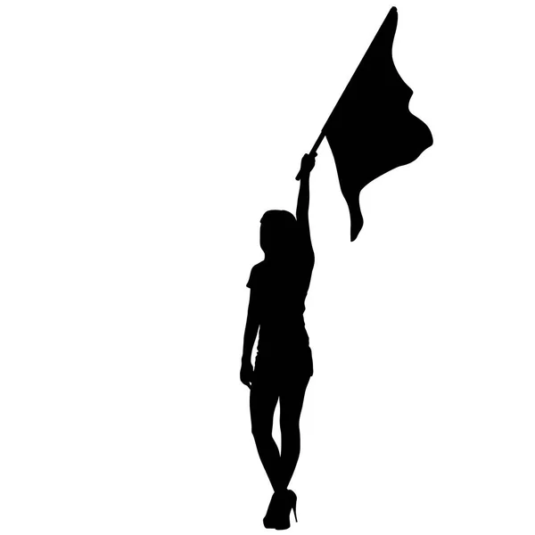 Siluetas negras de mujer con banderas sobre fondo blanco — Vector de stock