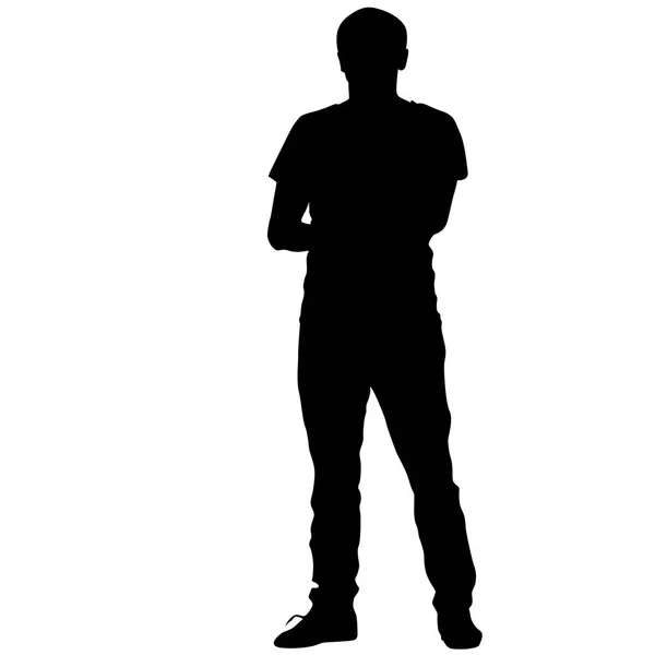 Silhouette noire homme debout, les gens sur fond blanc — Image vectorielle