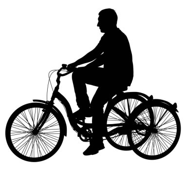 Beyaz zemin üzerinde bir üç tekerlekli bisiklet erkek silüeti