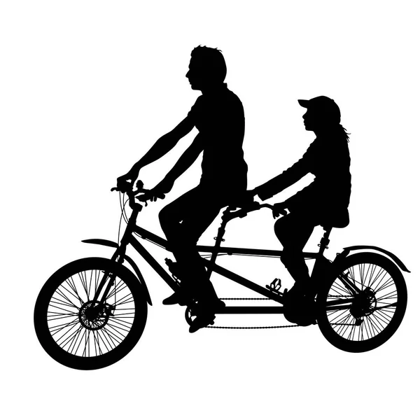 Silhouette of two athletes on tandem bicycle on white background — Stock Vector