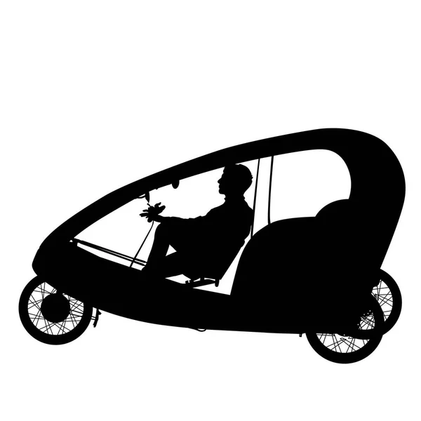 白色背景上的三轮车男性的剪影 — 图库矢量图片