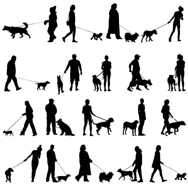 Set ilhouette de personas y perros. Ilustración vectorial — Archivo Imágenes Vectoriales