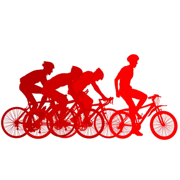 Silhouettes of racers on a bicycle, fight at the finish line — Stock Vector