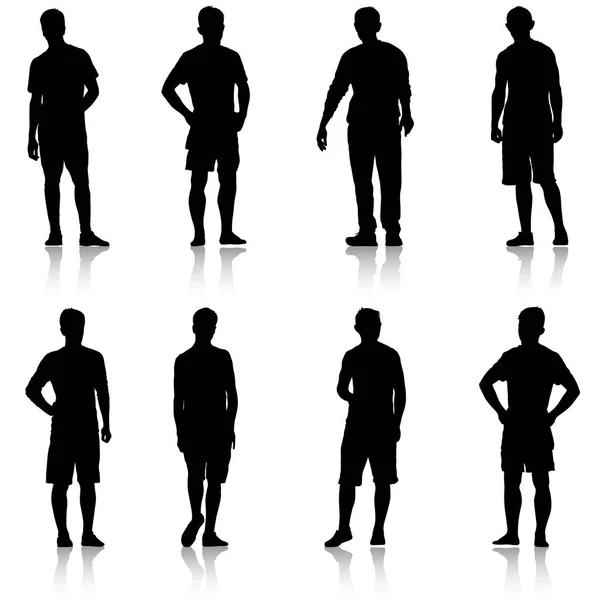 Ställ in svart siluett man stående, personer på vit bakgrund — Stock vektor