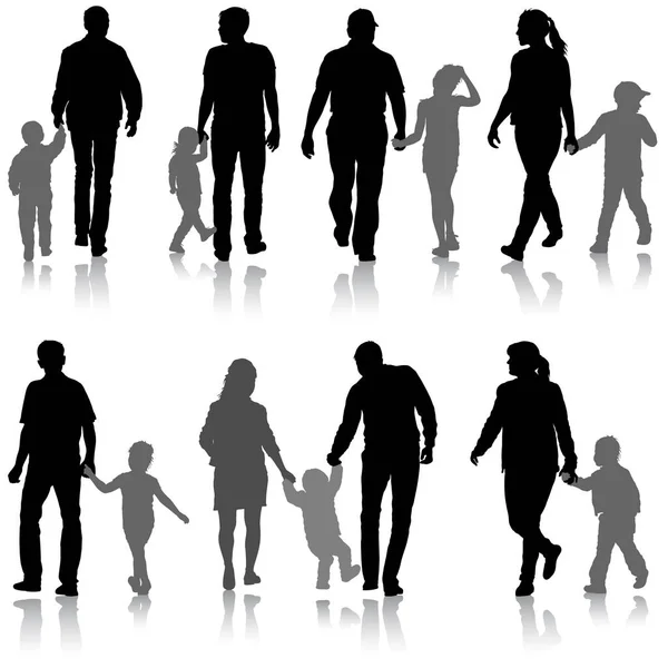 Set silhuett av lycklig familj på en vit bakgrund — Stock vektor