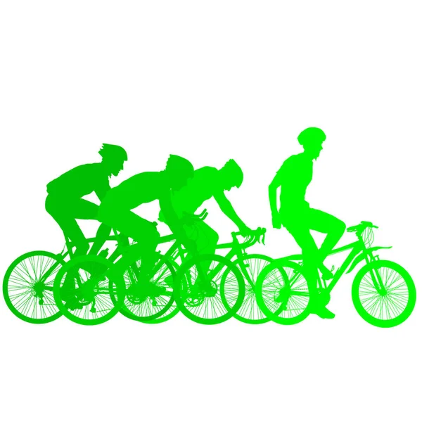 Silhouettes of racers on a bicycle, fight at the finish line — Stock Vector