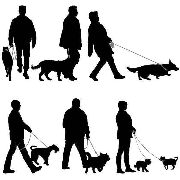 Set silueta de personas y perro sobre fondo blanco — Vector de stock