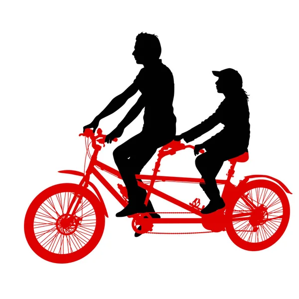 Silhouette de deux athlètes en tandem à vélo sur fond blanc — Image vectorielle