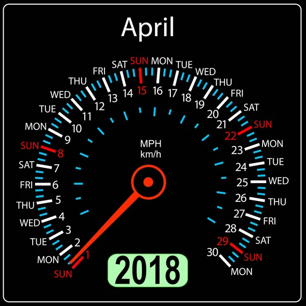 Year 2018 calendar speedometer car in concept. April — Stock Vector