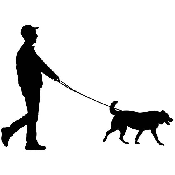 Silhouette di uomo e cane su sfondo bianco — Vettoriale Stock