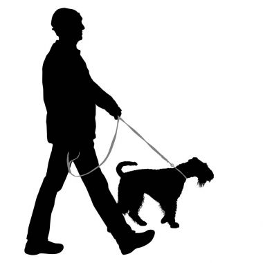 Beyaz arka planda insan ve köpek silueti