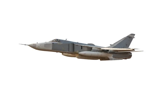 Military jet bomber Su-24 Fencer flying a white background — Stock Photo, Image