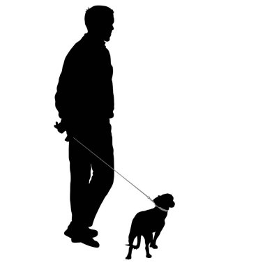 Beyaz arka planda insan ve köpek silueti