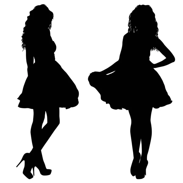 Beautiful fashion girl silhouette on a white background — Stock Vector