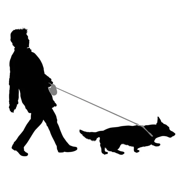 Silhouette di donna e cane su sfondo bianco — Vettoriale Stock