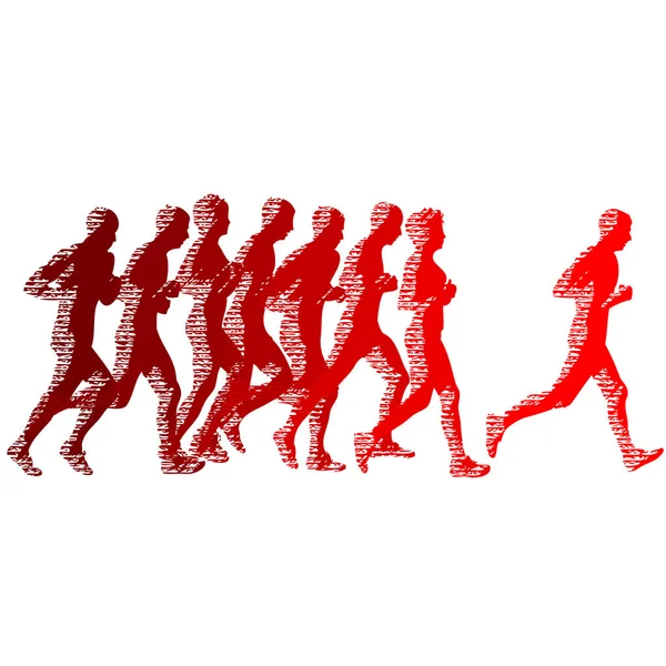 Ensemble de silhouettes. Coureurs au sprint, hommes et femmes — Image vectorielle