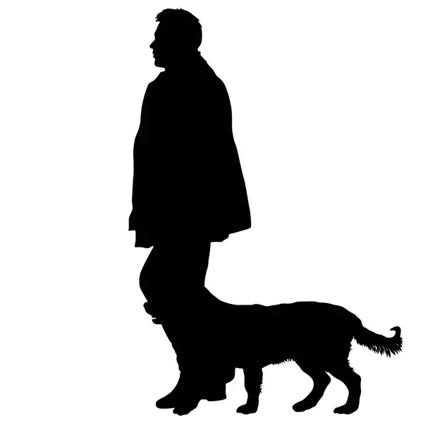 Silhouette of man and dog on a white background — Stock Vector