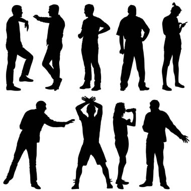 Güzel erkek ve kadın beyaz arka planda siyah siluetler. Vektör çizim