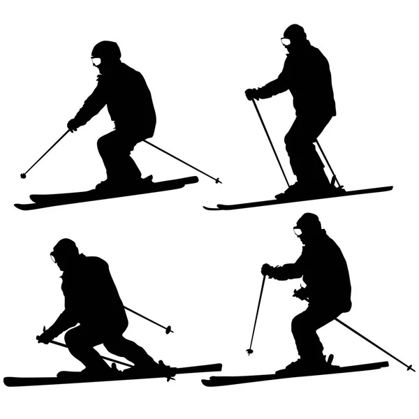 Establecer esquiador de montaña exceso de velocidad por la pendiente. Silueta deportiva vectorial — Vector de stock