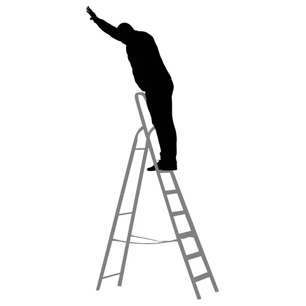Silueta pracovník, lezení po žebříku. Vektorové ilustrace — Stockový vektor